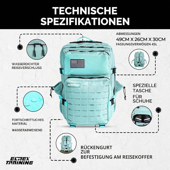 ELITRAINX V2 Militär-Rucksack, 45 l, wasserdicht, Cross-Training, Reisen, Sport, Fitnessstudio, trag