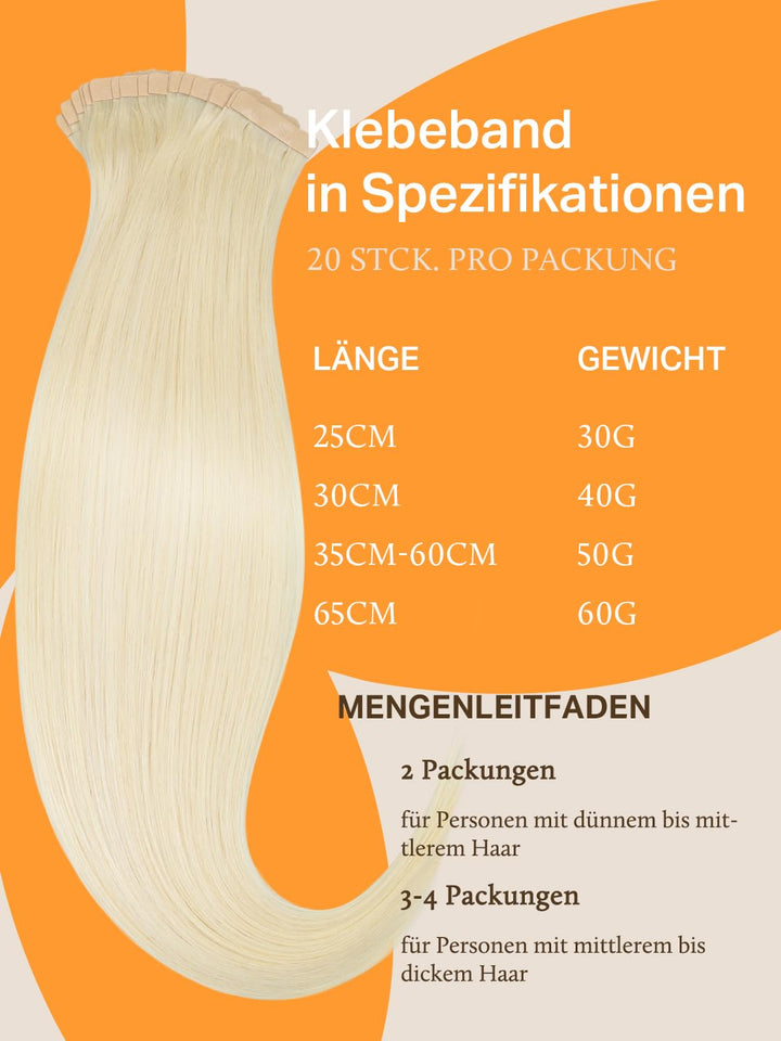 DOORES Echthaar Tape Extensions Remy Haar Tape, Platinblond 30cm (12zoll) 40g 20pcs, Blond Tape Exte
