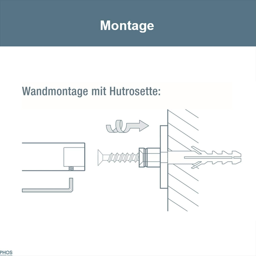 Garderobenhaken Edelstahl mit verdeckter Verschraubung, Ausladung 30 cm, Wandhaken für hohe Belastun
