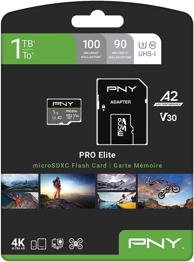 PNY PRO Elite 1TB microSDXC-Speicherkarte + SD-Adapter mit A2 App Performance + 100MB/s Lesegeschwin