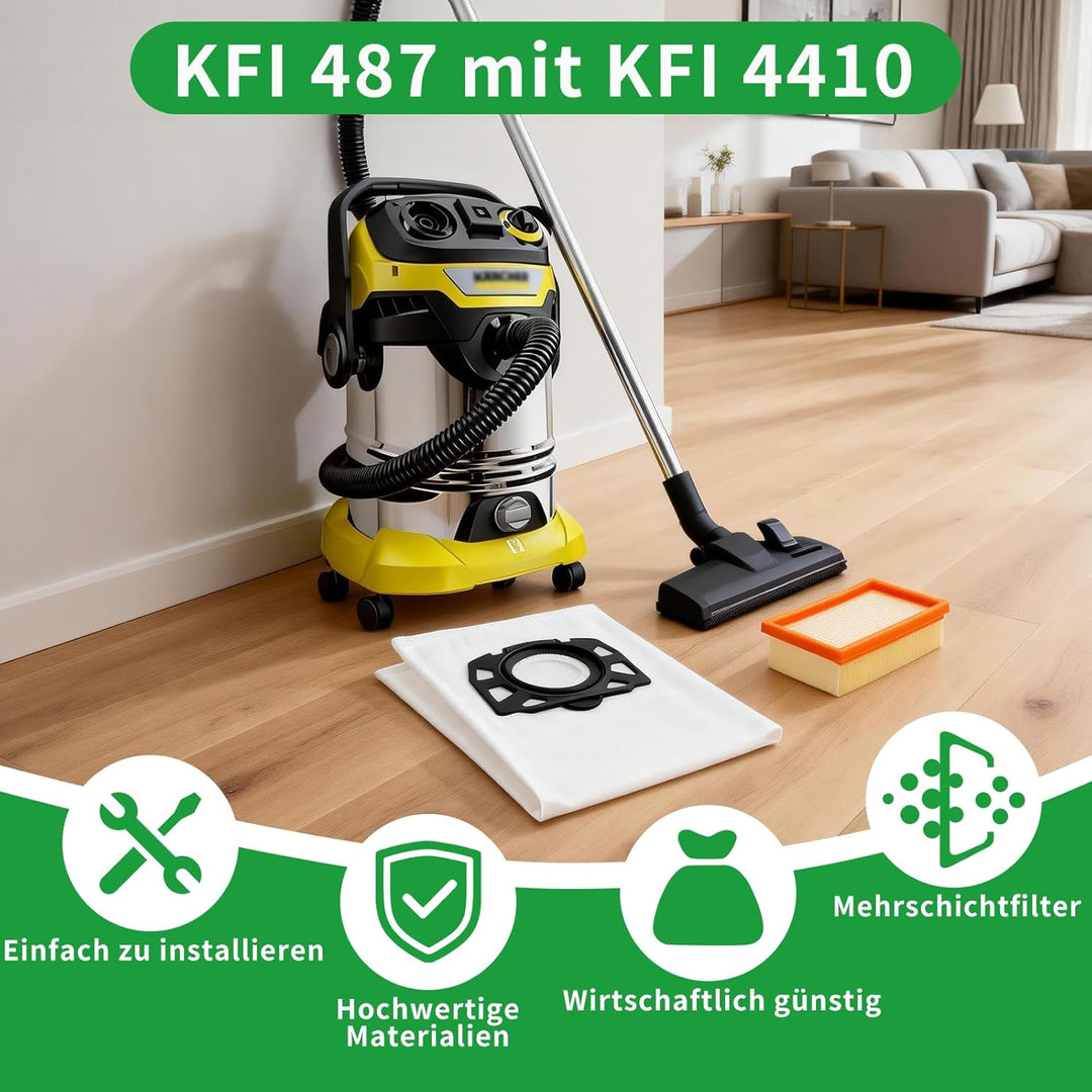 15 Stück Staubsaugerbeutel mit 2 Filter Ersatz für Kärcher WD4 WD5 WD6 WD5P WD6P MV4 MV5 MV6 Staubsa