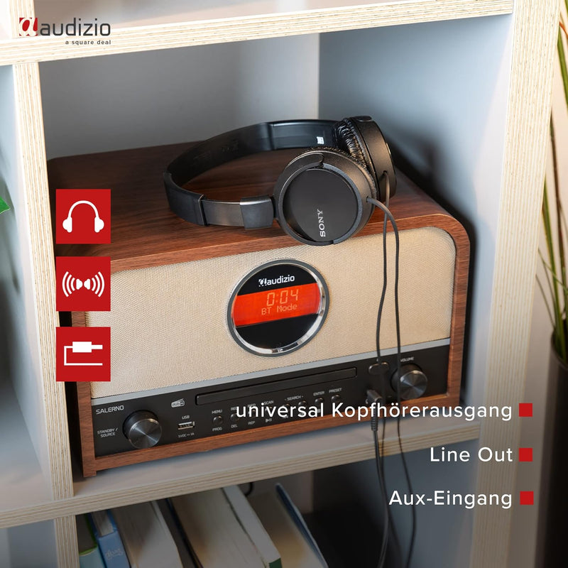 Audizio Salerno - DAB Radio Tuner, stilvolles Retro Radio mit kristallklarem Sound für EIN tolles Hö