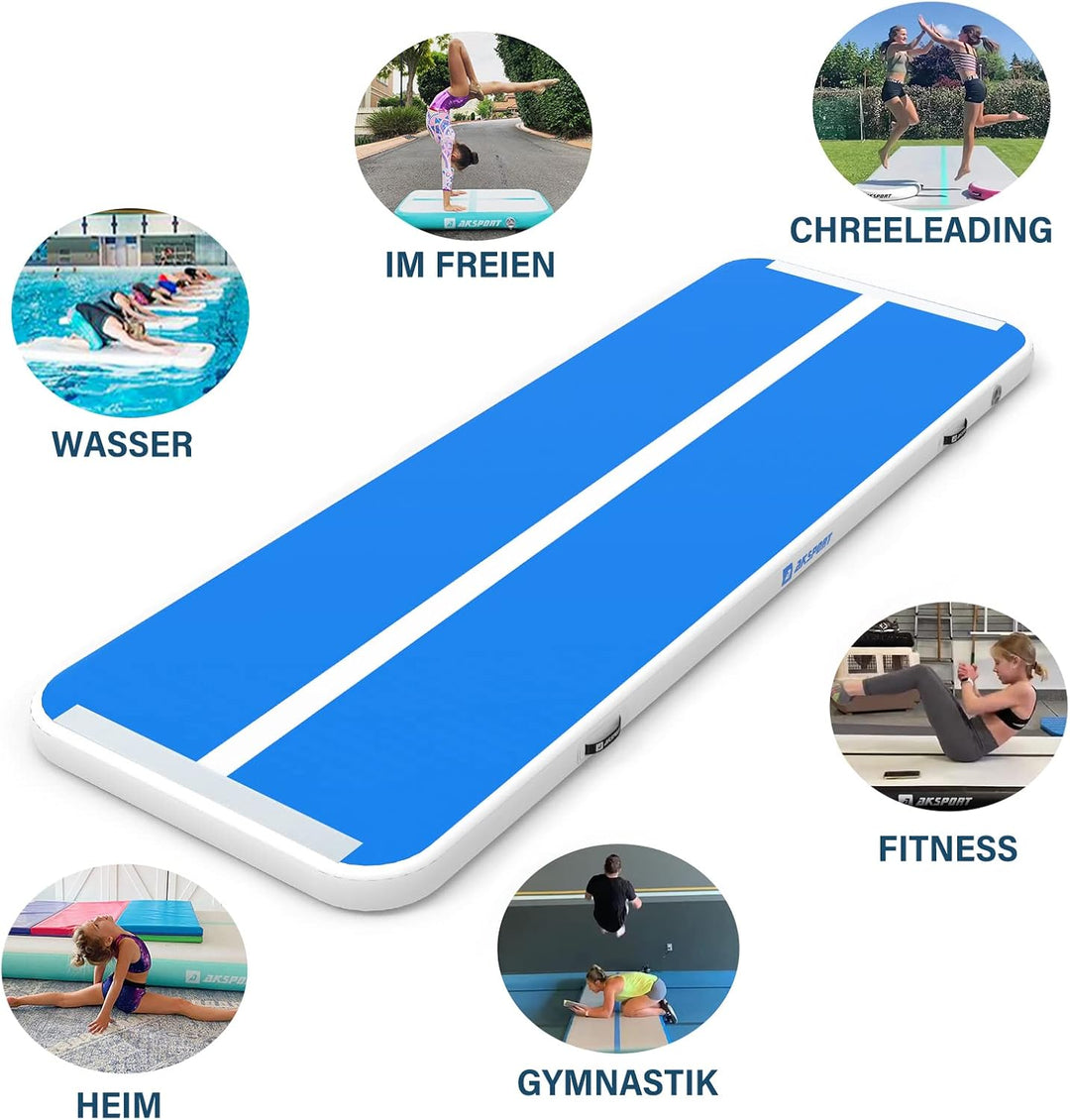AKSPORT Air Matte Track Tumbling Matte,3/4/5/6m Aufblasbar Gymnastikmatte Turnmatte Tumbling Matten