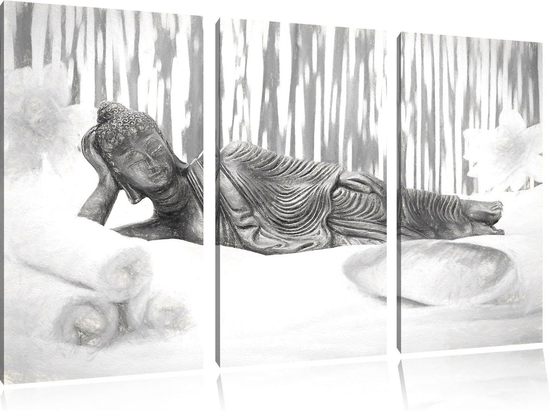 Pixxprint Goldener Buddha auf Handtuch Kunst / 3-Teilig/Gesamtmass 120cm Leinwandbild bespannt auf H