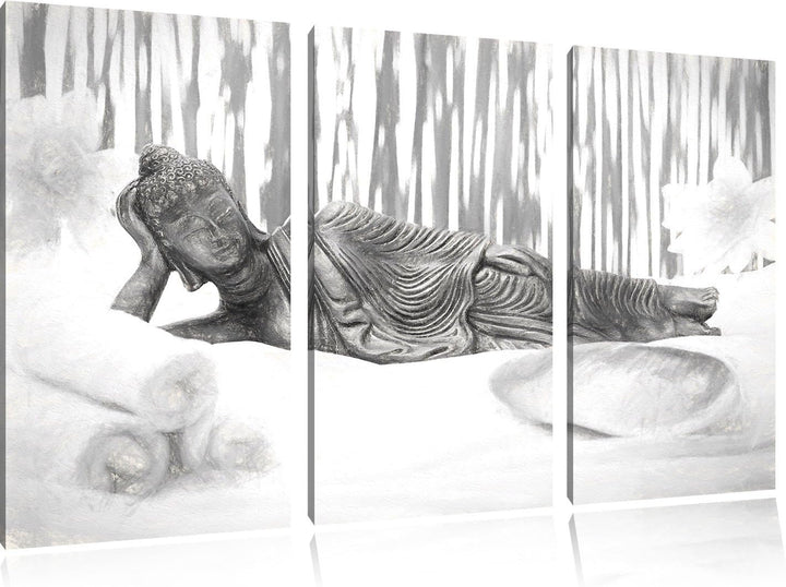 Pixxprint Goldener Buddha auf Handtuch Kunst / 3-Teilig/Gesamtmass 120cm Leinwandbild bespannt auf H