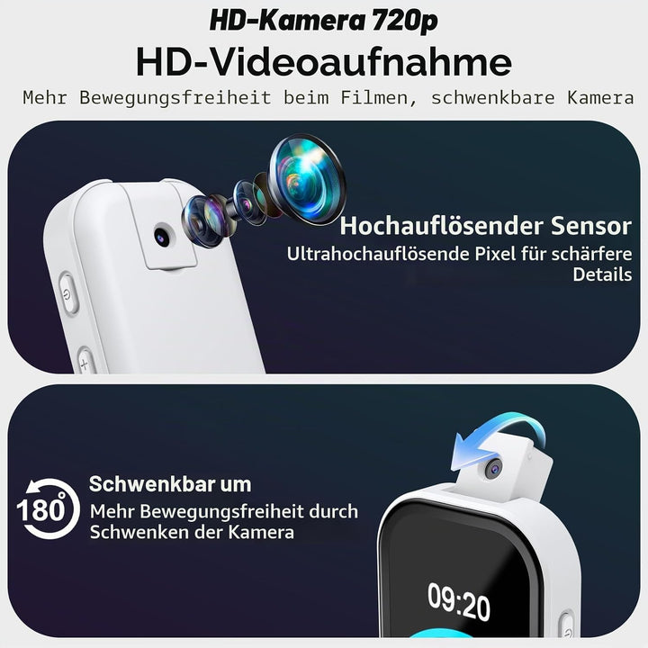 64GB MP3 Player Bluetooth 5.4 mit 180° Aufklappbar Kamera, RWSRW Mini Musik Player HD Lautsprecher F