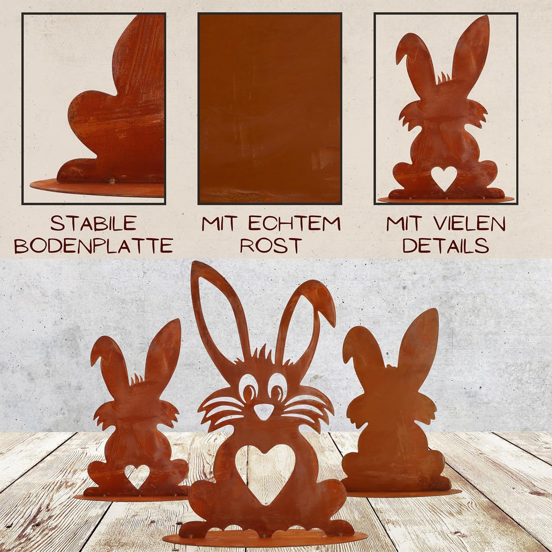 Rostikal 3er Set Osterdekoration 40 cm Osterhasen Rost Gartendeko Figuren Vintage Maxis im 3er Set,
