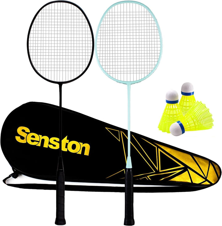 Senston Badmintonschläger Leichtgewicht Carbon Badminton Set mit 3 Federbälle für Einsteiger, Freize