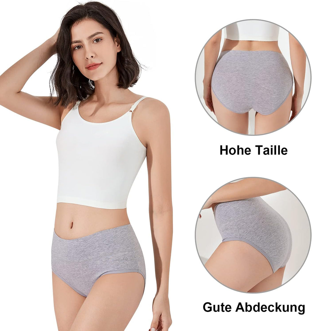 anqier Unterhosen Damen, 5er Pack Stretch Baumwolle Hohe Taille Slips Damen Atmungsaktiv Panties Wei