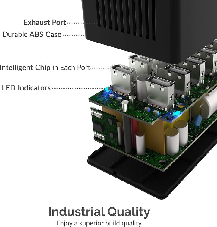 SABRENT USB Ladegerät, 60Watt 10ports USB-Schnellladegerät Ladestation Mehrfach, mit Netzteil, Lades