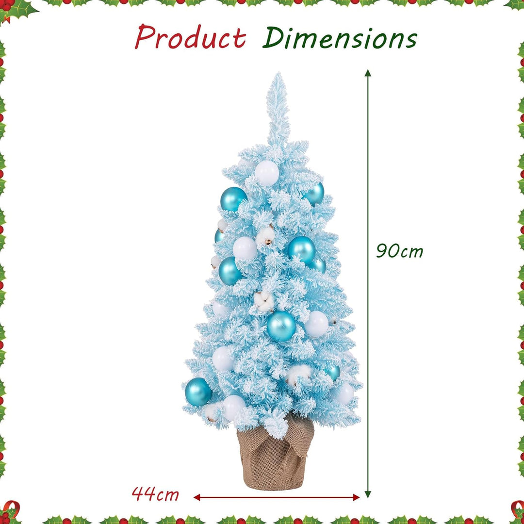 KOMFOTTEU 90 cm Künstlicher Weihnachtsbaum, Tisch Christbaum mit 24 dekorativen Kugelornamenten & 12