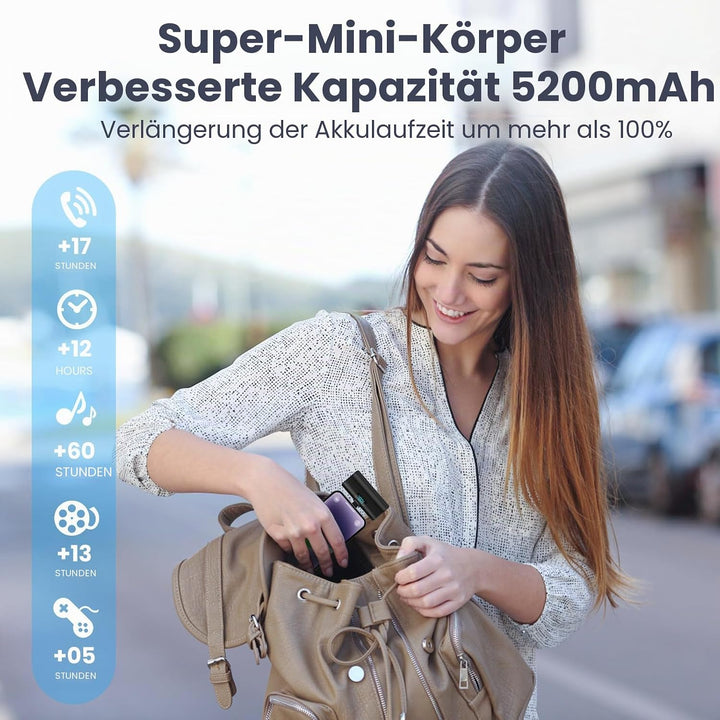 Mini Powerbank 5200mAh für iPhone, 20W Power Bank Klein Aber Stark, PD 3.0 Schnelles Aufladen Tragba