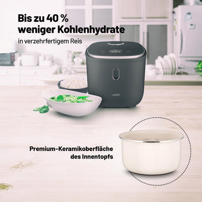 Lauben Low Sugar Reiskocher Rice Cooker mit Low-Sugar-Funktion, 3l Volumen, 6 modi, verzögerter Star