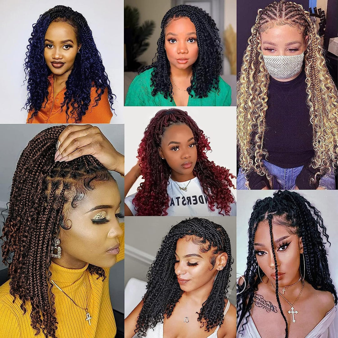 Xtrend 10Inch 8Packs Ombre Boho Box Braids Crochet Hair with Curly Ends 14strands/pack Pre Looped Bo