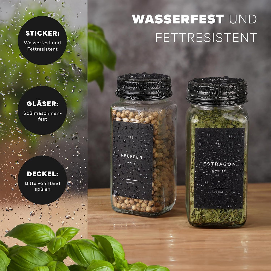 Gewürzgläser Set schwarz | 24 Gewürz Organizer inkl. 336 deutschen Gewürzetiketten | Gewürzgläser ec