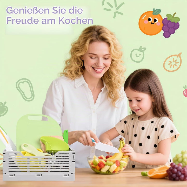 15 Stück Kindermesser, Mit Faltbarer Aufbewahrungsbox Und Schürzen, Für Kindermesser Ab 3 4 5 6 Jahr