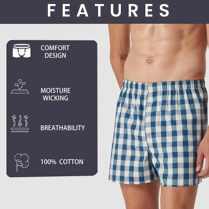 5Mayi Mens Boxers Shorts Multipack Woven Mens Underwear Pack Cotton Plaid Men's Boxers, S F: Kariert