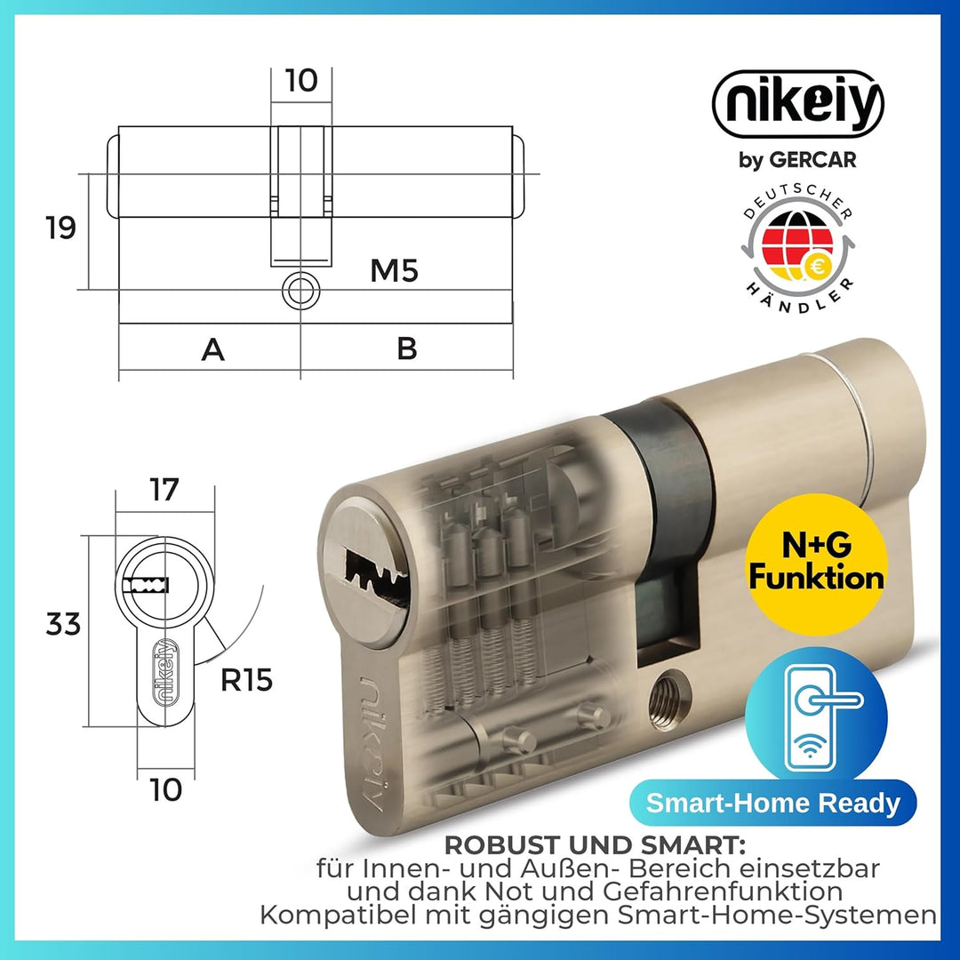 GERCAR Pro+ Profil-Zylinder 35/35 - N+G Schliesszylinder mit Not- und Gefahrenfunktion - Zylindersch