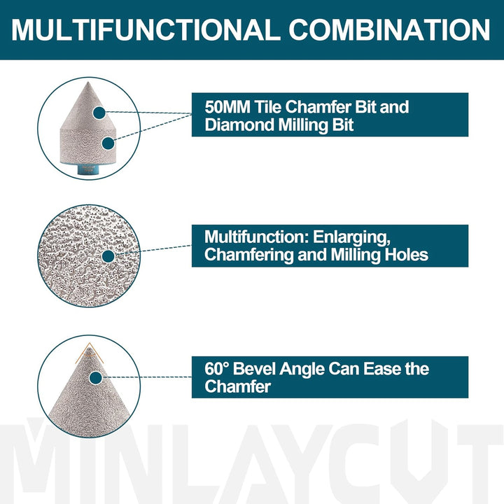 Diamant Fasenbits 50mm Diamant Fingerfräser zum Vergrössern Löcher in Fliesen Porzellan Marmor Keram