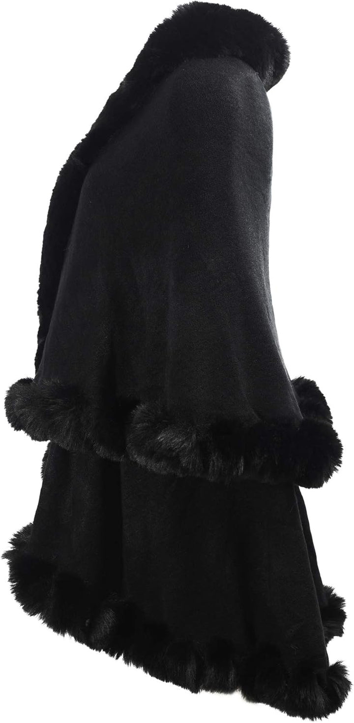 ZLYC Damen Winter Kunstpelz Poncho Strick Schal Stola Warm Cape Cardigan Normales Schwarz, Normales