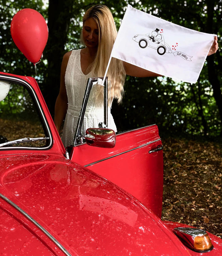 10x Autofahne für Hochzeit - Hochzeitsflagge - Hochzeitsfahne Auto - Hochzeitsdeko - Hochzeitszubehö
