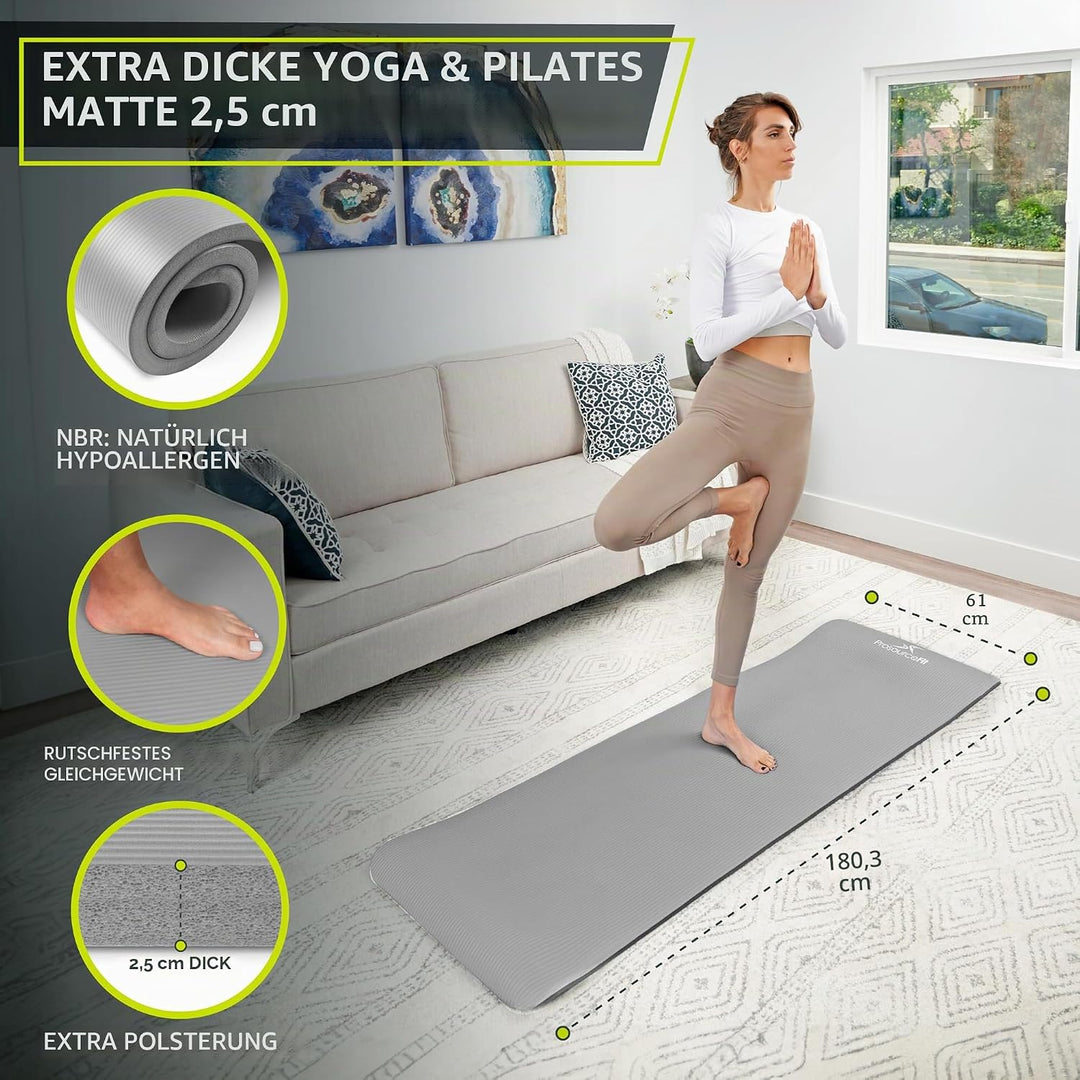 ProsourceFit Extra Thick Yoga and Pilates Mat 1" Grey, 1" Grey