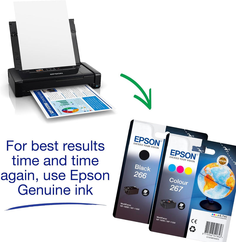 Epson WorkForce WF-110W tragbarer Tintenstrahldrucker (DIN A4, WiFi Direct, Drucker, mobiles Drucken