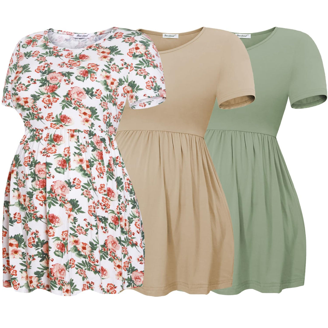 Bearsland Maternity Tops Short Sleeve Scoop Neck Breastfeeding T-Shirt Pregnancy Clothes S Gray Gree