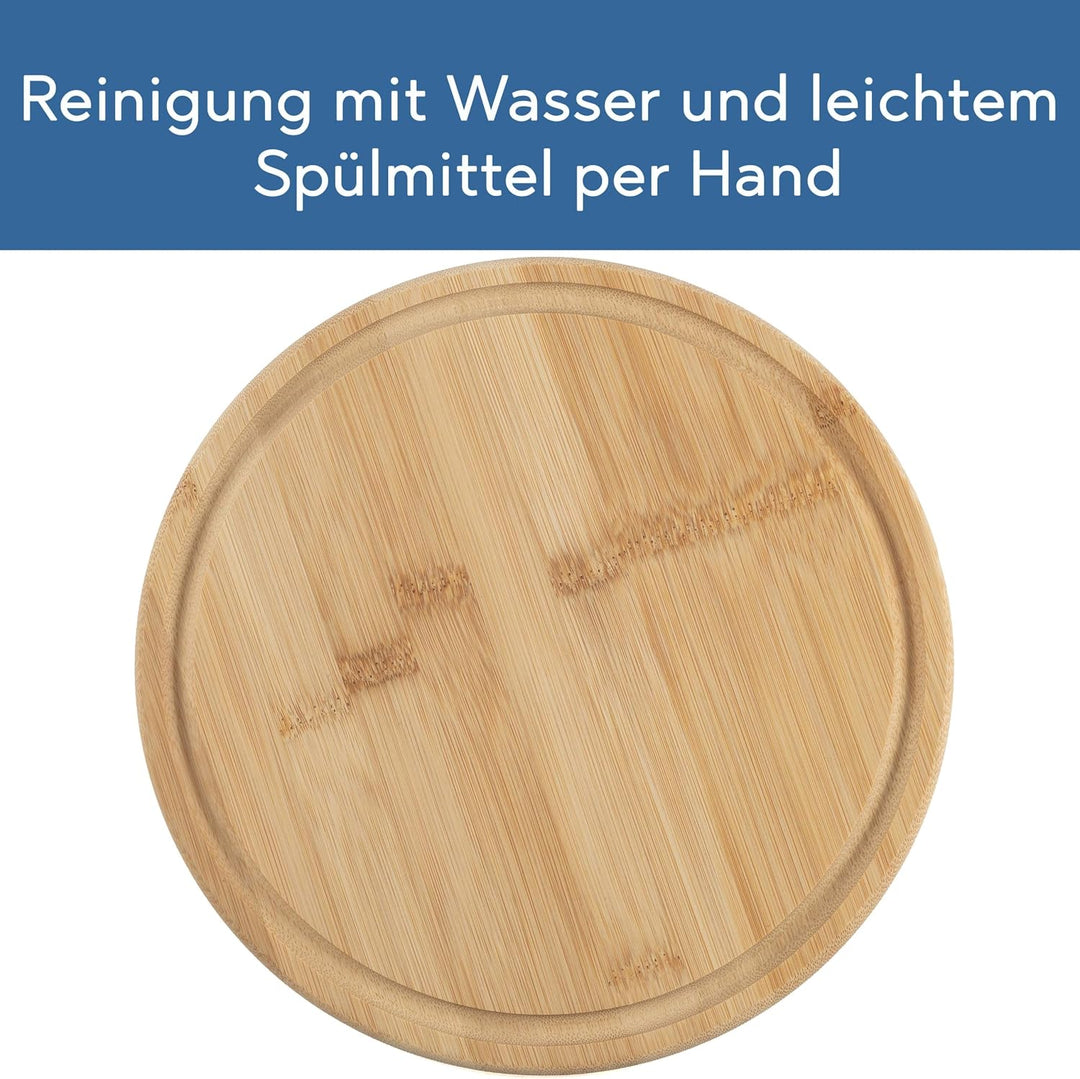 Hanseküche 4er Set Frühstücksbrettchen Bambus Rund Ø 25cm – Nachhaltiges Schneidebrett Set mit Saftr