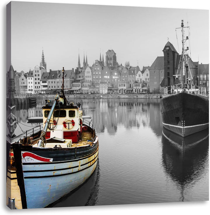 Pixxprint Hafen in Danzig - Polen / 70x70cm Leinwandbild bespannt auf Holzrahmen/Wandbild Kunstdruck