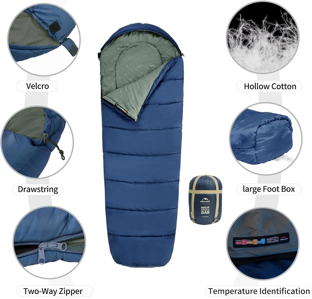 Naturehike Ultraleichter Mumienschlafsack – 300 g Erwachsene für Outdoor-Camping, 3–4 Jahreszeiten,