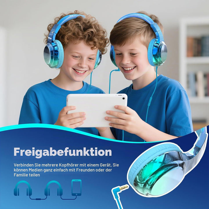 JYPS Kinder Kopfhörer,Kopfhörer Kinder mit Kabel,85/94 dB Volume Limit,Faltbare Kopfhörer für Mädche