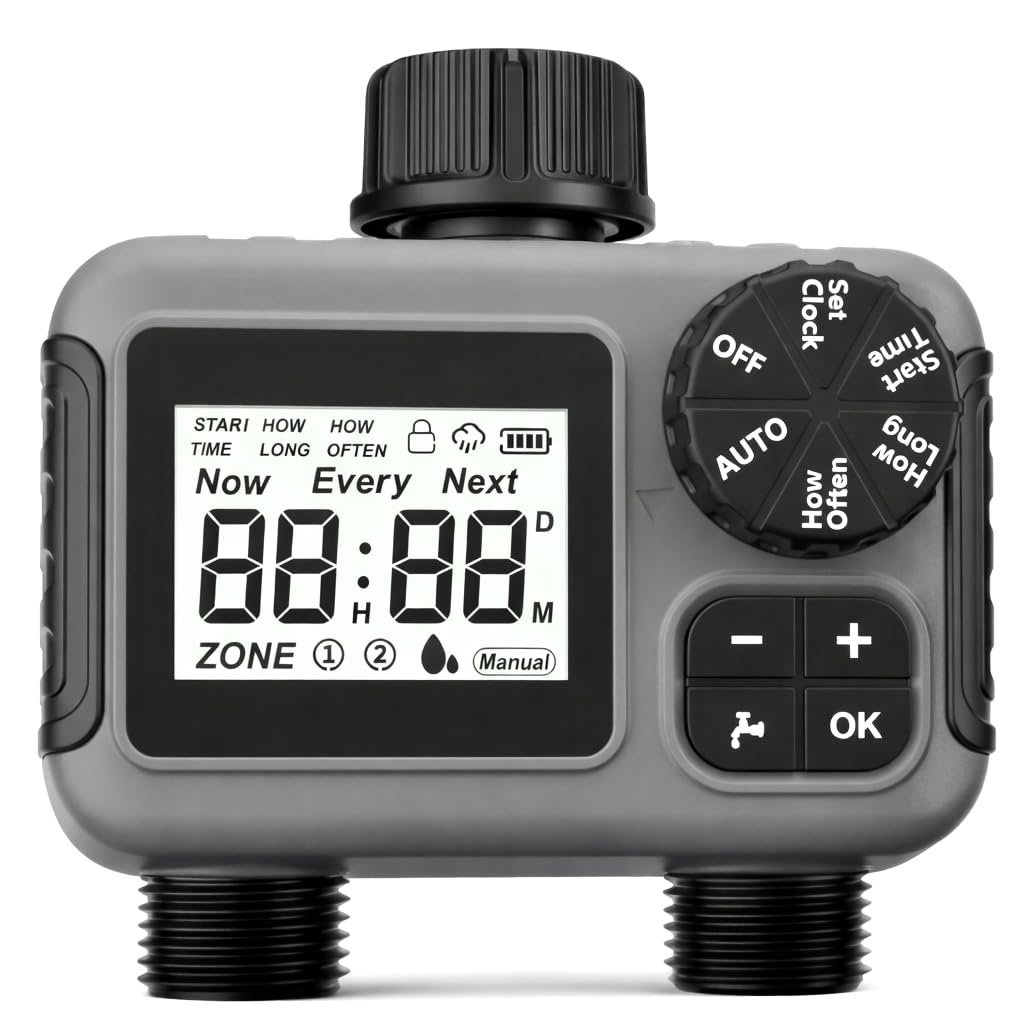 rainfactory Zeitschaltuhr mit 2 Ausgängen, IP55 wasserdicht, Regenverzögerung, Digitale Zeitschaltuh