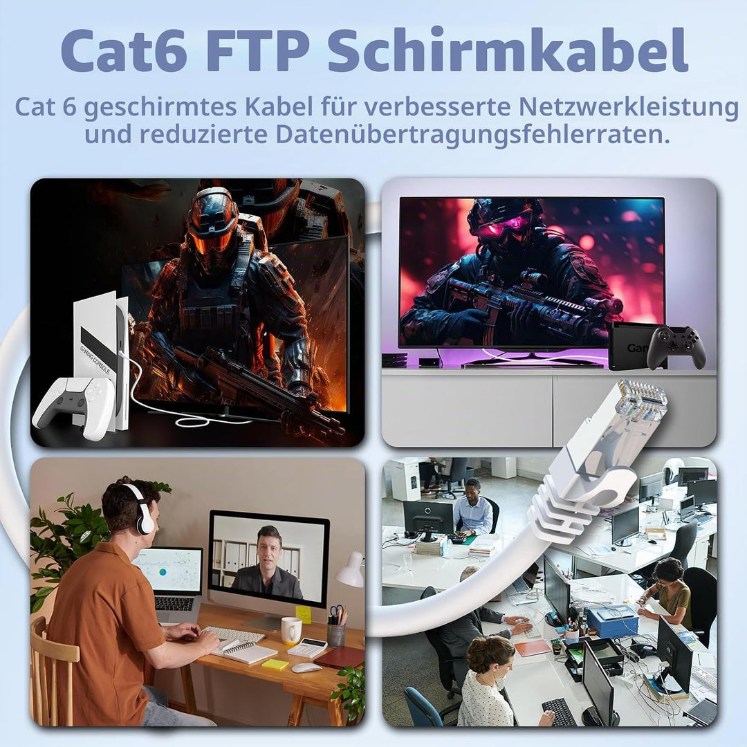 ikbc LAN Kabel 30 meter, Cat 6 Netzwerkkabel 30m FTP Geschirmt Ethernet Kabel, High speed Internetka