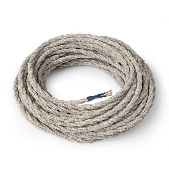 Amarcords - Textilkabel für Lampen BEIGE, geflochten, Leinen, 3 Meter, mit Erdung 3x0,75 - Stoffkabe