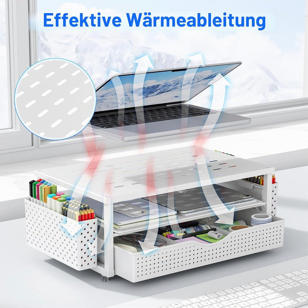 gianotter Monitorständer, Schreibtisch-Organizer mit Schublade und Stifthalter, 2-stöckiger Computer