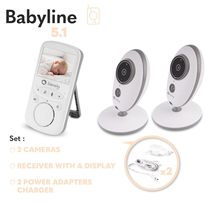 LIONELO Babyline 5.1 Babyphone mit Kamera Zweiwege-Kommunikation, Reichweite von 300 Meter, Zwei Kam