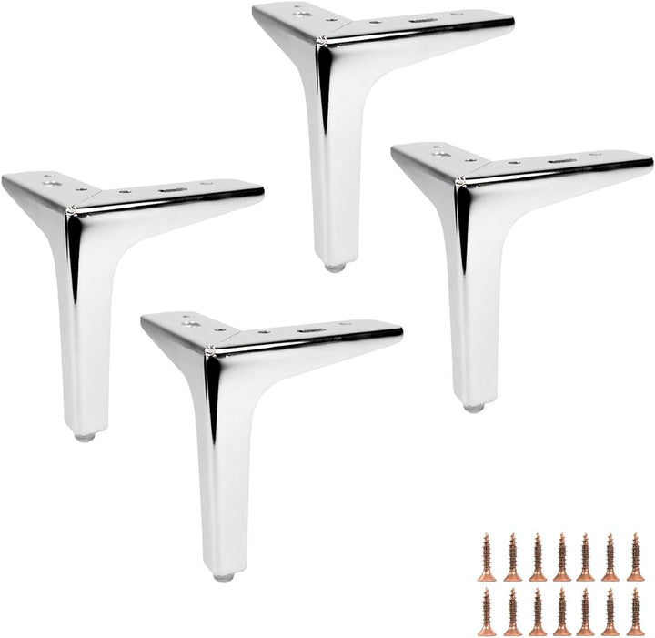 P17 - Siena | Set mit 4 Füssen + 16 Schrauben | Chrom glänzend | Höhe 15 cm | Beine für Sofas, Möbel