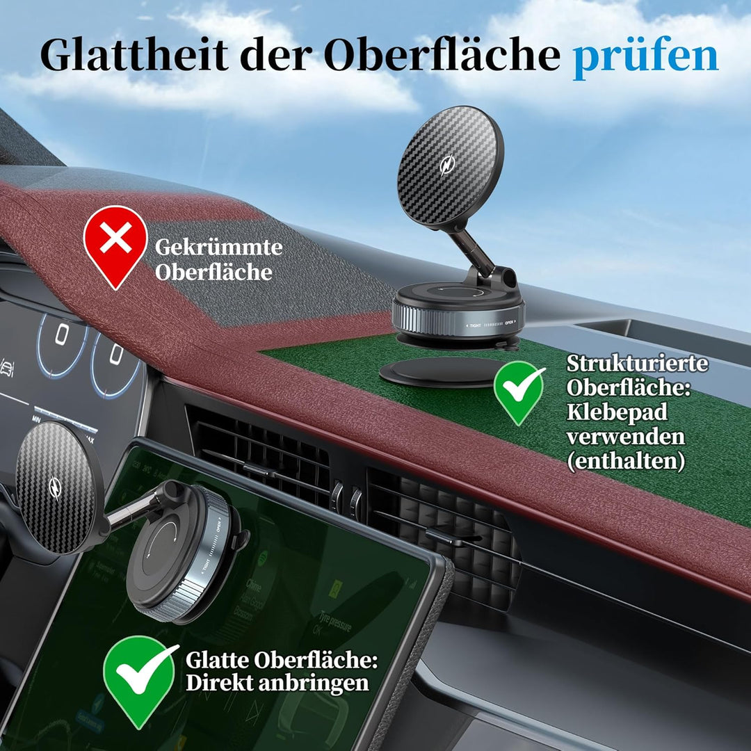 PlusAcc Vakuum Handyhalterung Auto mit Ladefunktion - Saugnapf 360° Drehbar Klappbar Magnetisch Hand