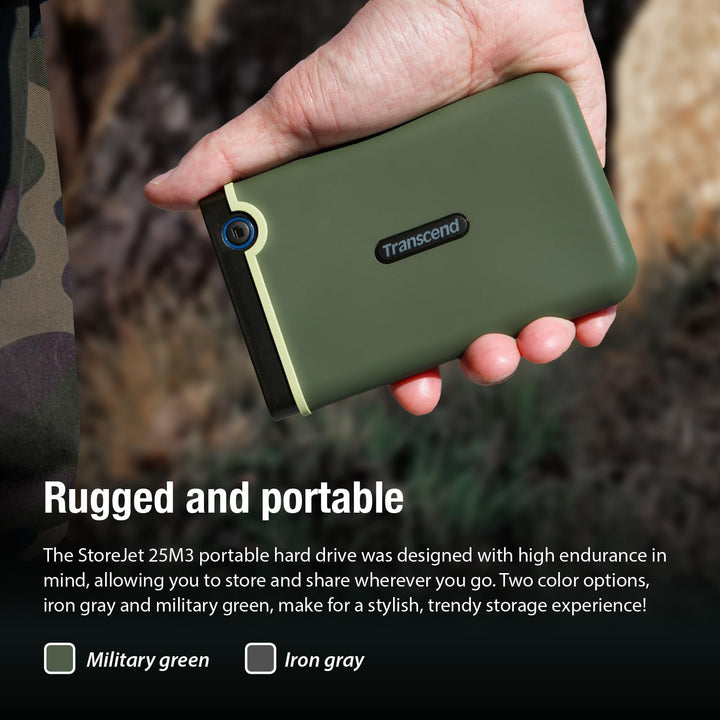 Transcend 2TB USB 3.1 Gen 1 StoreJet 25M3S Rugged External Hard Drive TS2TSJ25M3S grau - grün 2TB Si