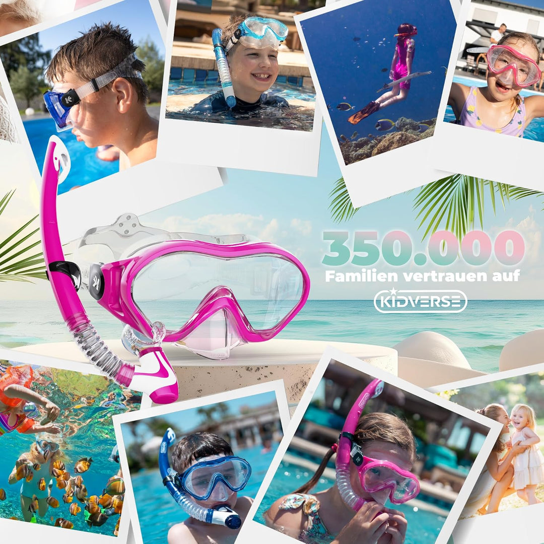 KIDVERSE Taucherbrille Kinder mit Schnorchel ab 5 Jahre - CE & Dermatest geprüfte Taucherbrille mit