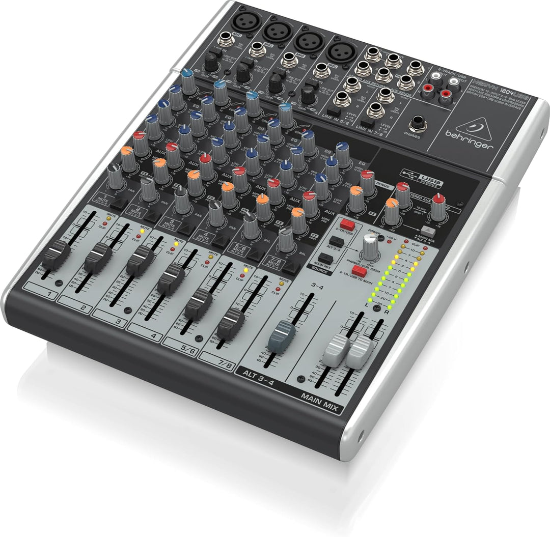 Behringer XENYX 1204USB Premium 12-Input 2/2-Bus Mixer mit XENYX Mic Preamps und Compressors, Britis