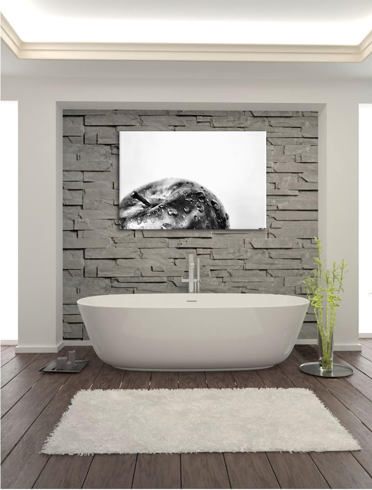 Pixxprint Tropfen auf Apfel / 100x70cm Leinwandbild bespannt auf Holzrahmen/Wandbild Kunstdruck Deko