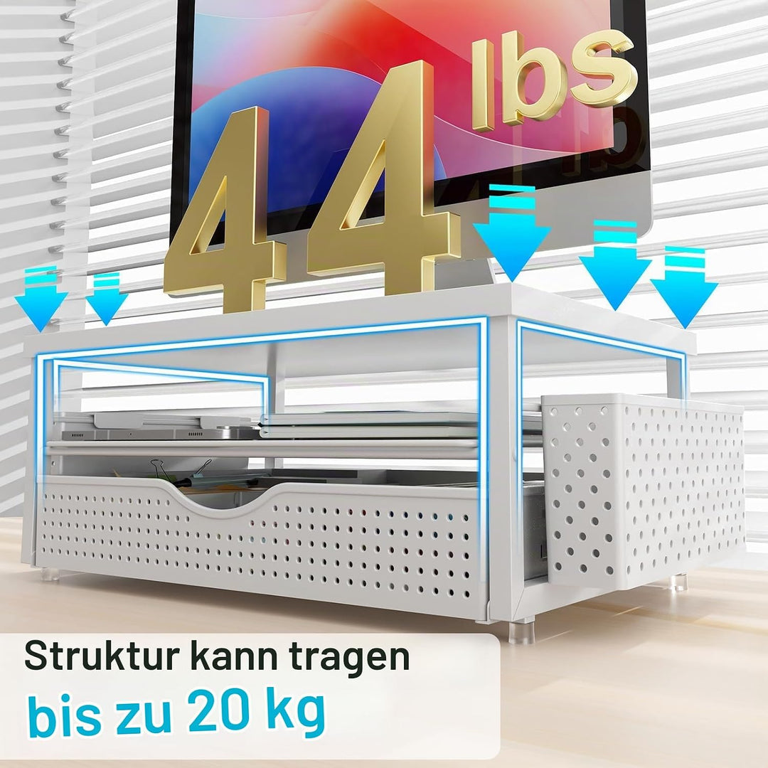 Monitorständer mit Schublade, Schreibtischorganizer und Zubehör, 2-stufiger Computer Monitor Erhöhun
