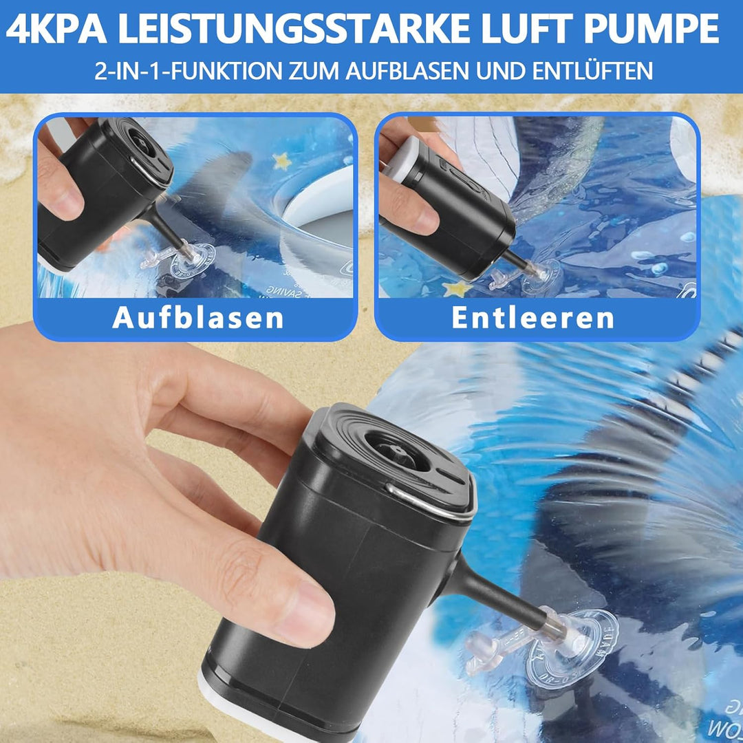 Elektrische Luftpumpe für Luftmatratze, Klein Luftpumpe Luftmatratze Pumpe mit 5 Düsen, Tragbare Ele