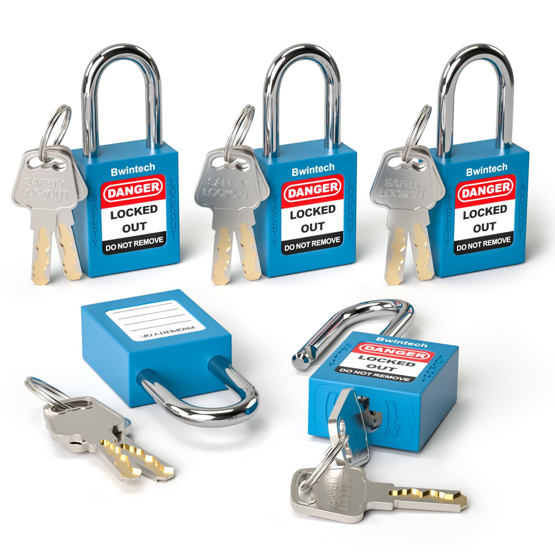 Bwintech 5 Stück 38MM verschlüsselt verschiedene blau Sicherheitsvorhängeschloss Lockout Tagout Schl