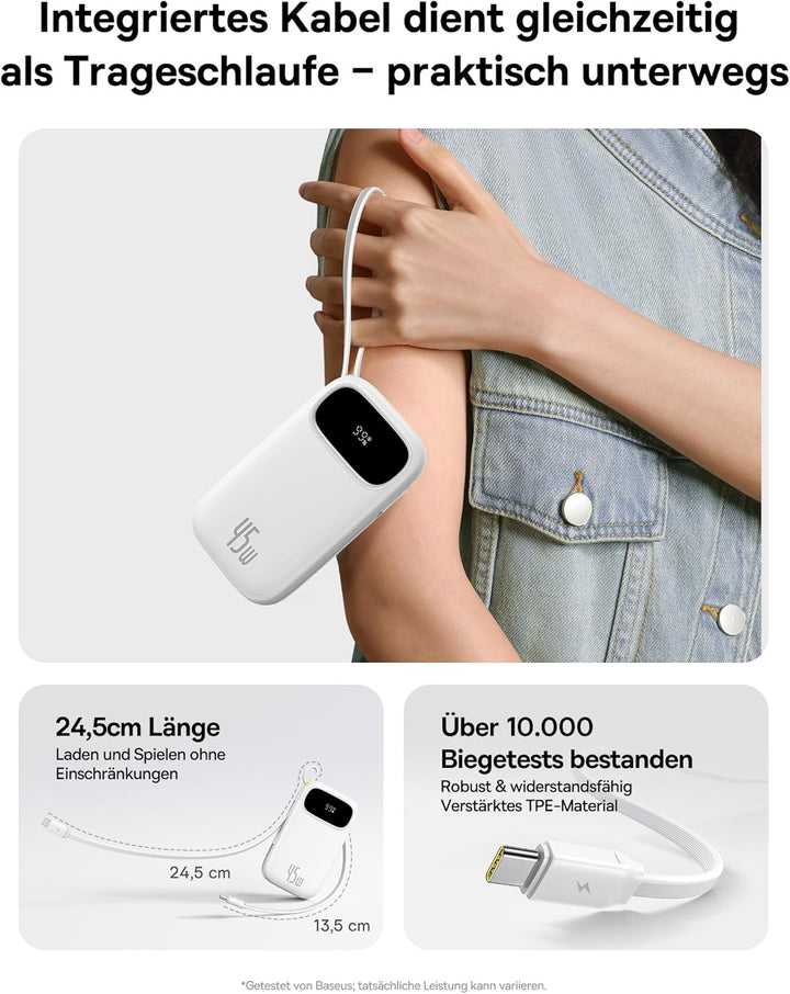 Baseus QPow3 Powerbank 45W 20000mAh mit 2 integriertem USB-C Kabel, Power Bank PD3.0 QC4.0, 3 3 C 1