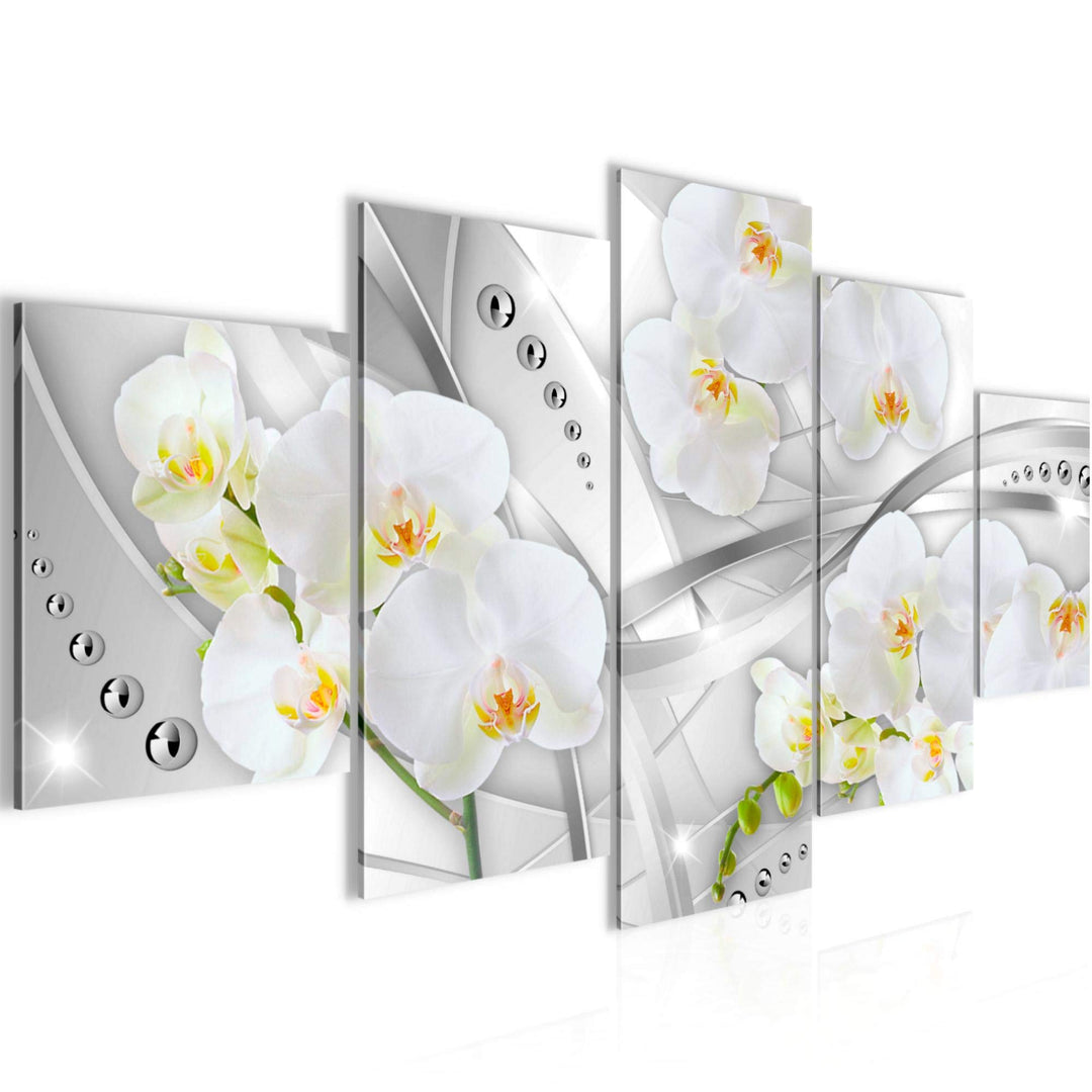 Runa Art Wandbilder Blumen Orchidee 5 Teilig Bild auf Vlies Leinwand Deko Wohnzimmer Diamant Grau Ge