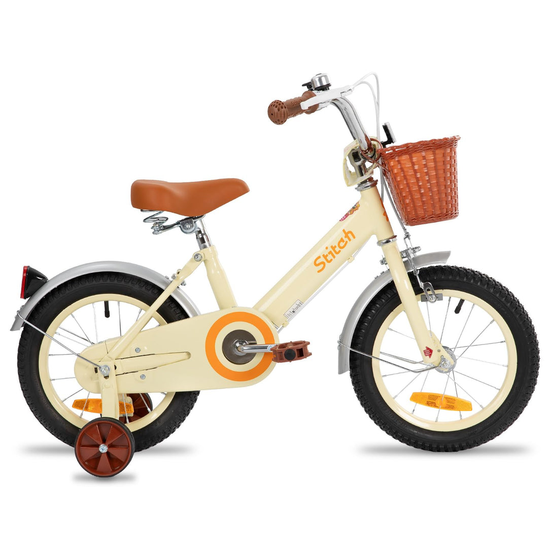 STITCH 14/16 Zoll Kinderfahrrad für 3-7 jährige Mädchen, Kinderfahrrad mit Frontkorb und Stabilisato