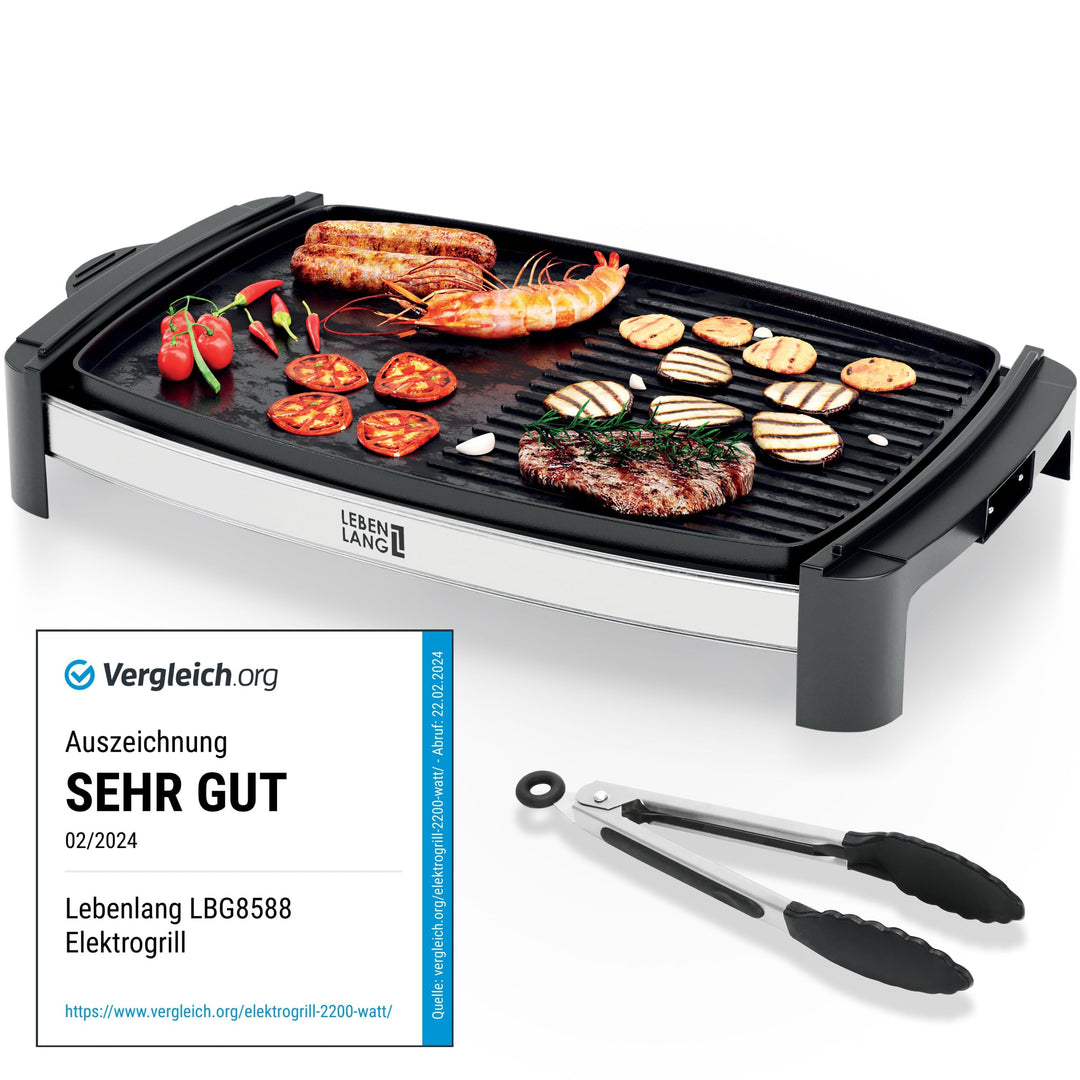Elektrogrill Tischgrill elektrisch mit TÜV & GS 2200 Watt | 4 – 8 Personen BBQ Tisch Grill - Indoor